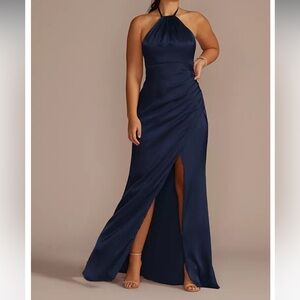 GALINA SIGNATURE Tie-Neck Charmeuse Halter Dress STYLE# GS290121 bridesmaid